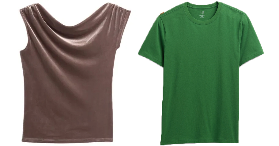 womens brown and mens green tees 