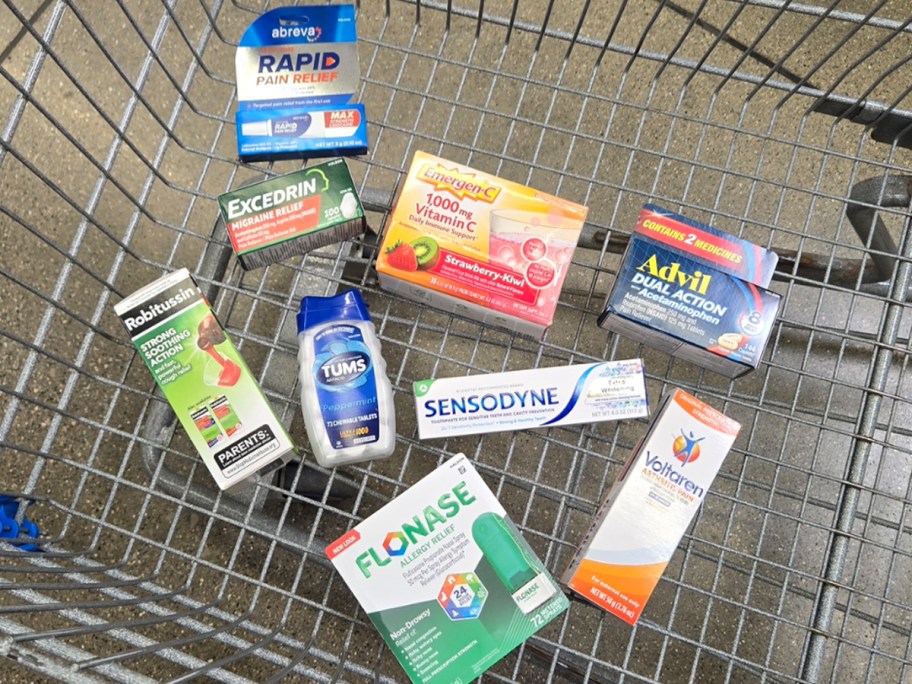flonase, sensodyne, advil, tums, voltraron, robitussin and more in shopping cart 