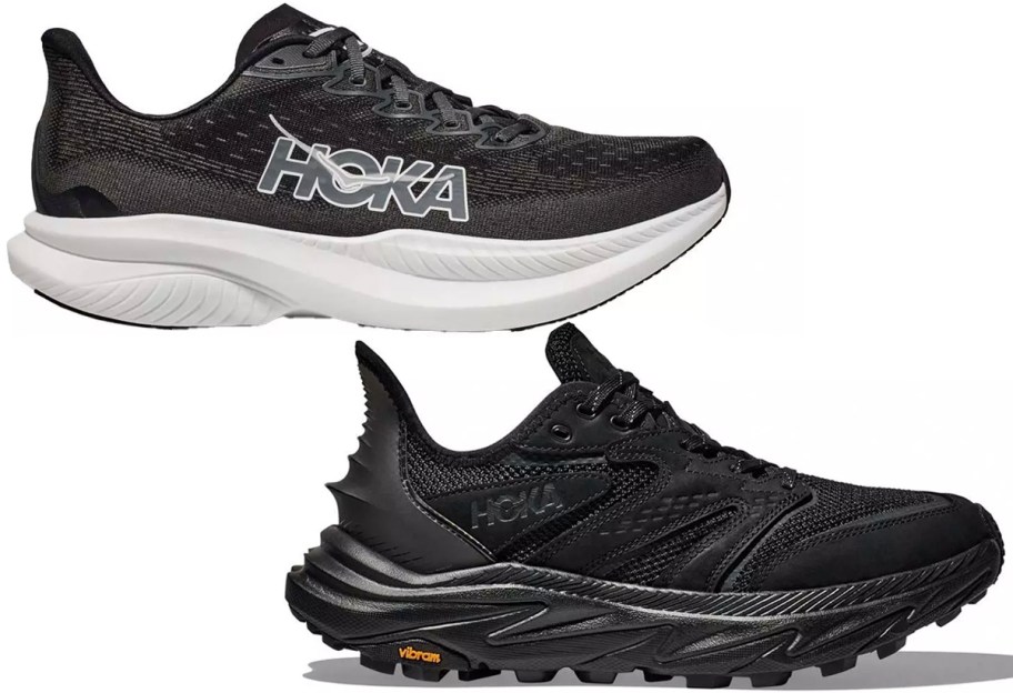two black hoka shoes 
