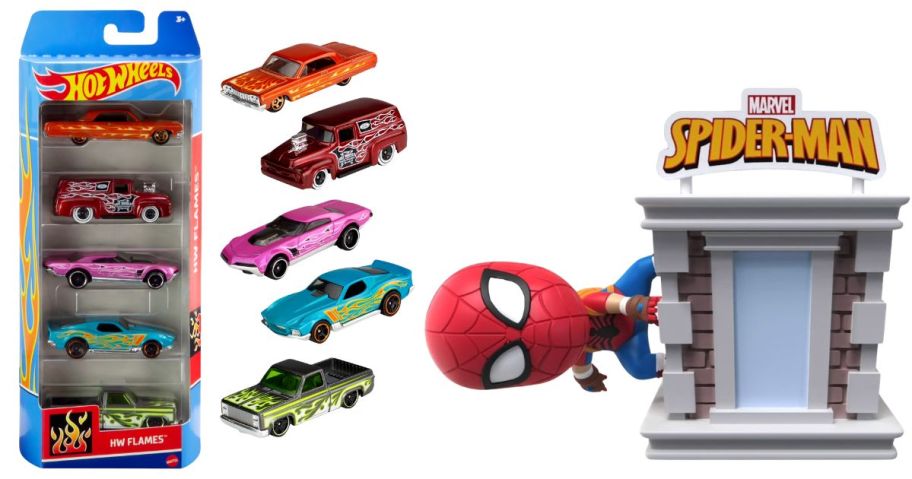 Hot Wheels Die-Cast Cars 5-Pack and YuMe Spider-Man Tower Series Hero Box
