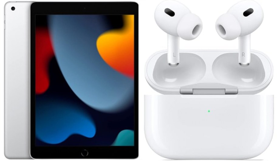 gray ipad and white airpods