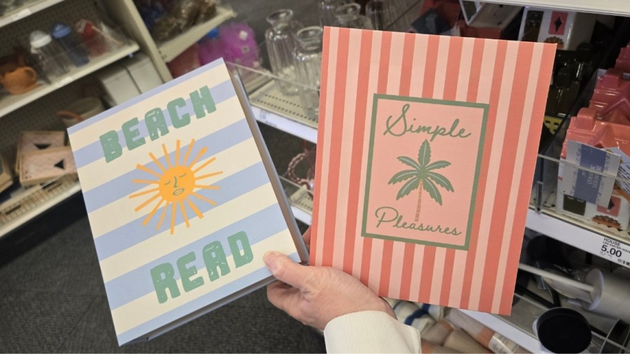 Woman's hands holding two diaries