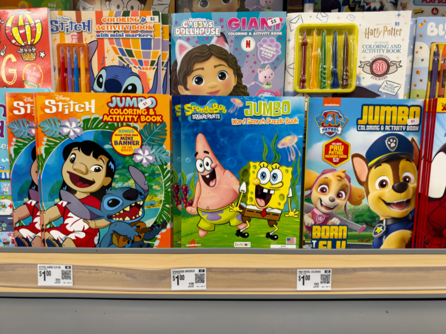 coloring books on display in Walmart