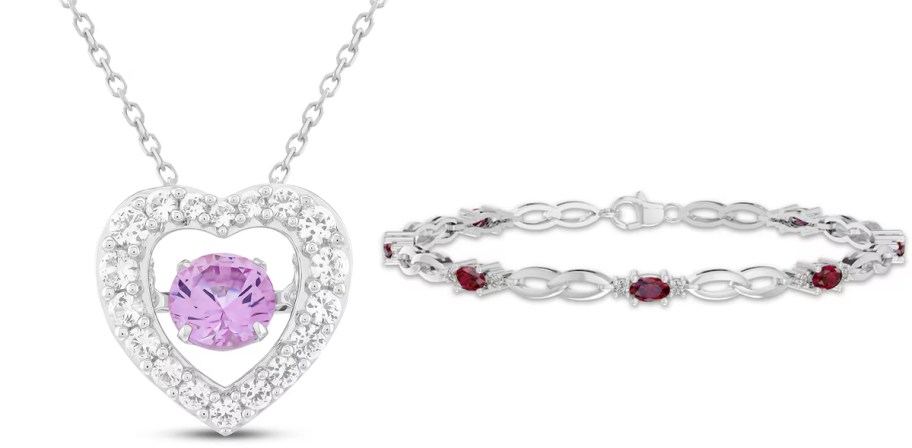 heart necklace and red and white bracelet 