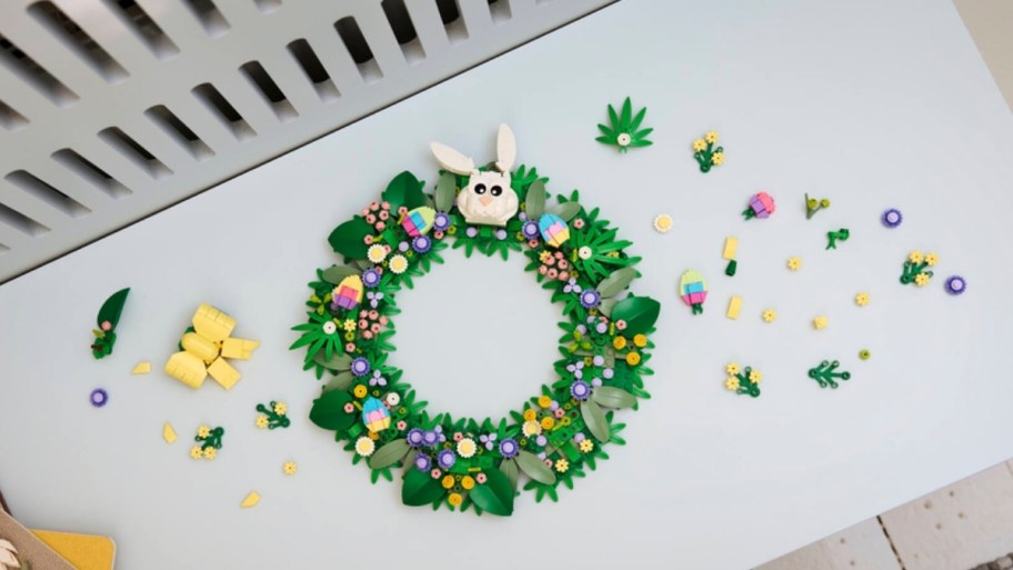 lego easter wreath shown with interchangeable parts