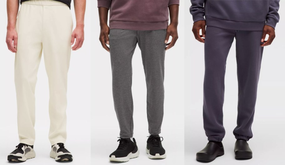 men in white, grey, and purple sweatpants