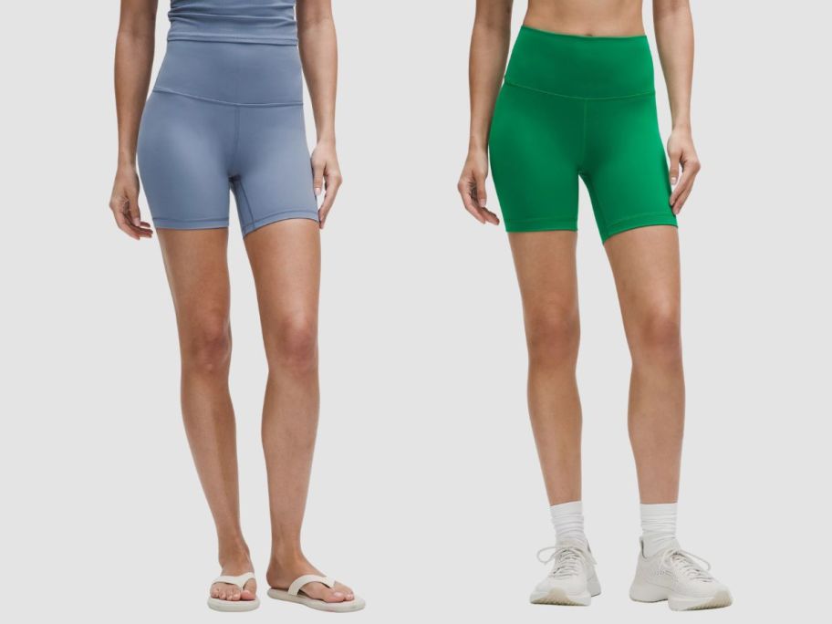 two women wearing lululemon shorts