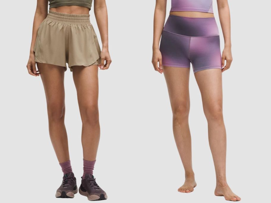 two women wearing lululemon shorts