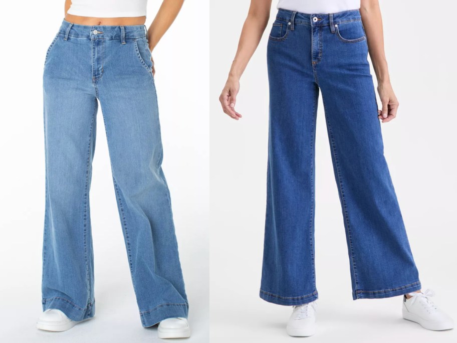 two pairs of wide leg jeans