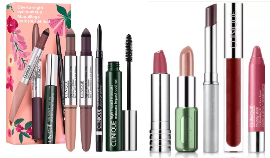 many lipsticks and mascaras in a row