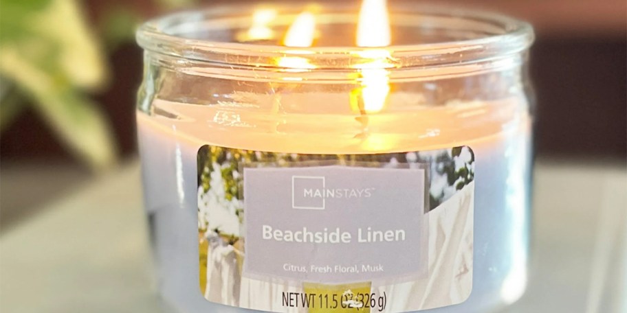 blue mainstays candle lit 