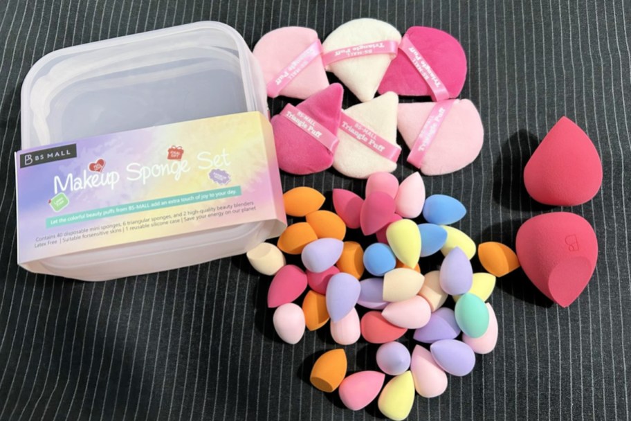 Assorted makeup sponges and powder puffs