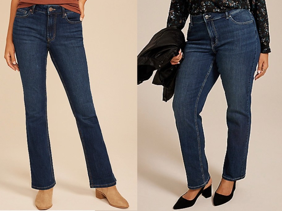 women wearing blue jeans