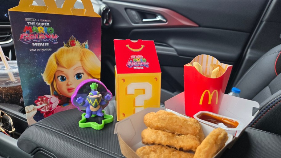contents of a mcdonald's super mario galaxy happy meal displayed