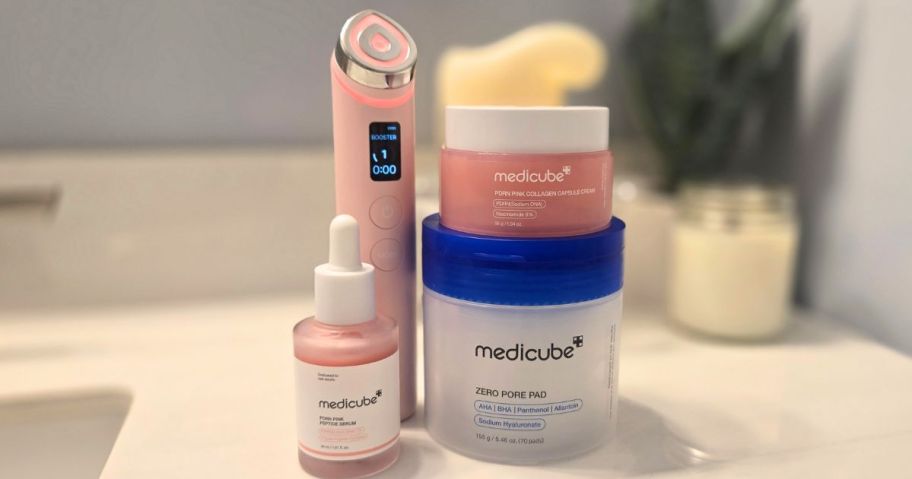 medicube products in bathroom