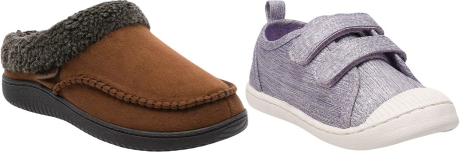 mans slipper and kids sneaker