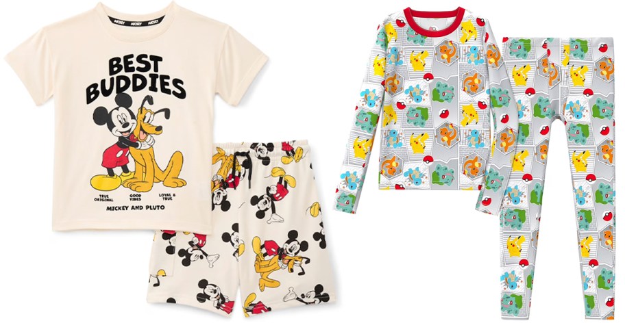 mickey mouse two piece set and pokemon pajamas 