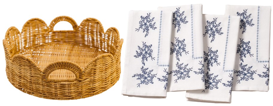 scallop basket and floral cloths 