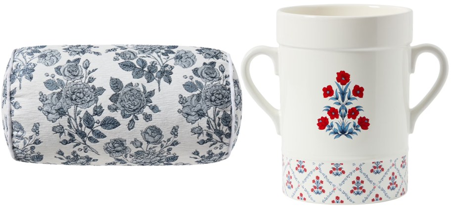 floral bolser pillow and utensil crock