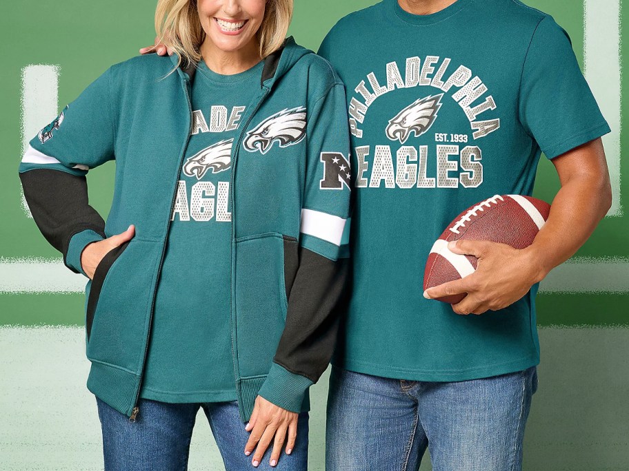 people wearing eagles tee and hoodie 