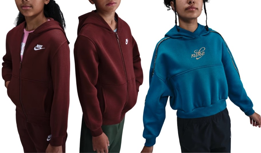 kids nike fullzip and pullover hoodies