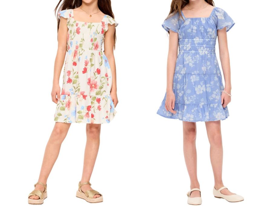 two girl wearing old navy dresses