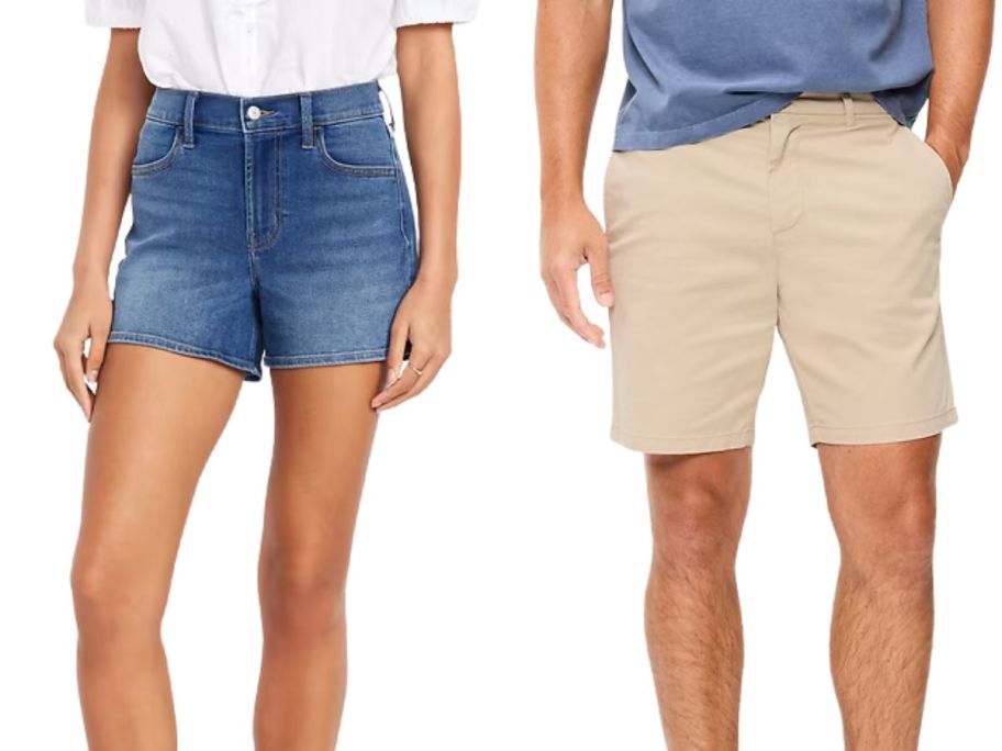 a woman and a man wearing old navy shorts