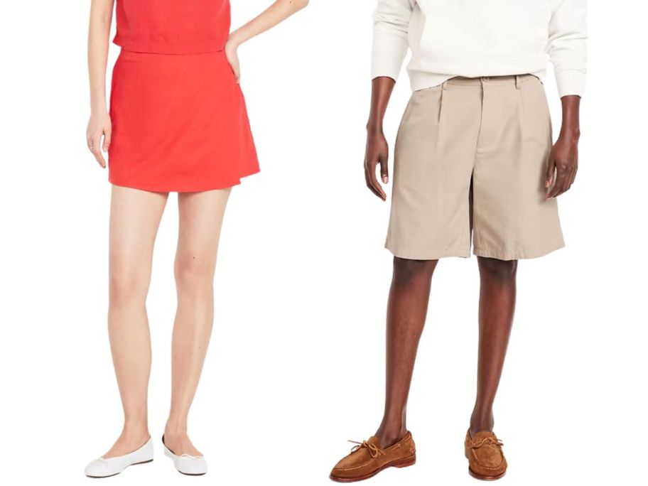 a woman wearing an old navy skirt and a man wearing old navy shorts