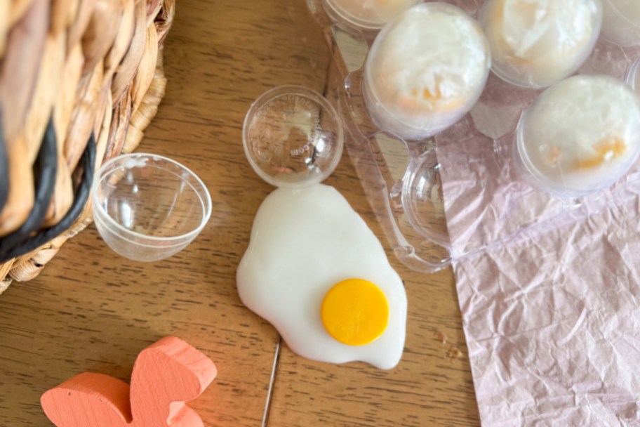 The slime on the table looks like a broken egg yolk