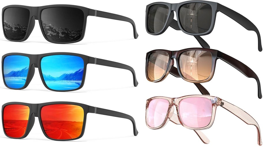 black, blue, and pink sunglasses 