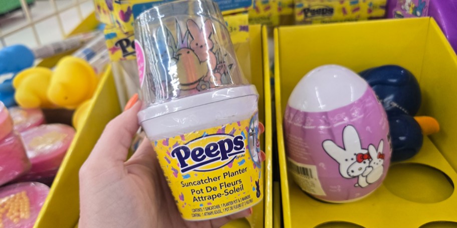 hand holding peeps suncatcher