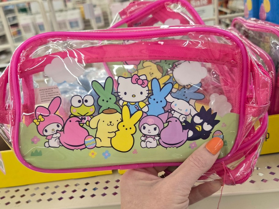 hand holding peeps pouch