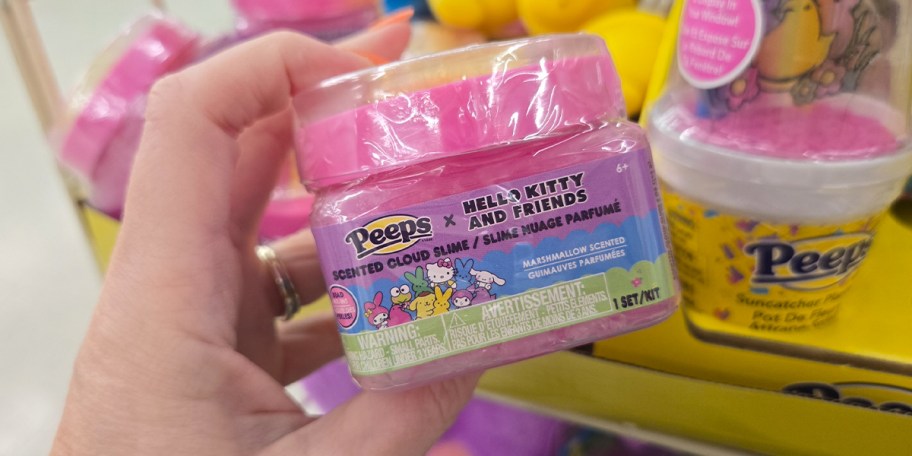 hand holding peeps slime