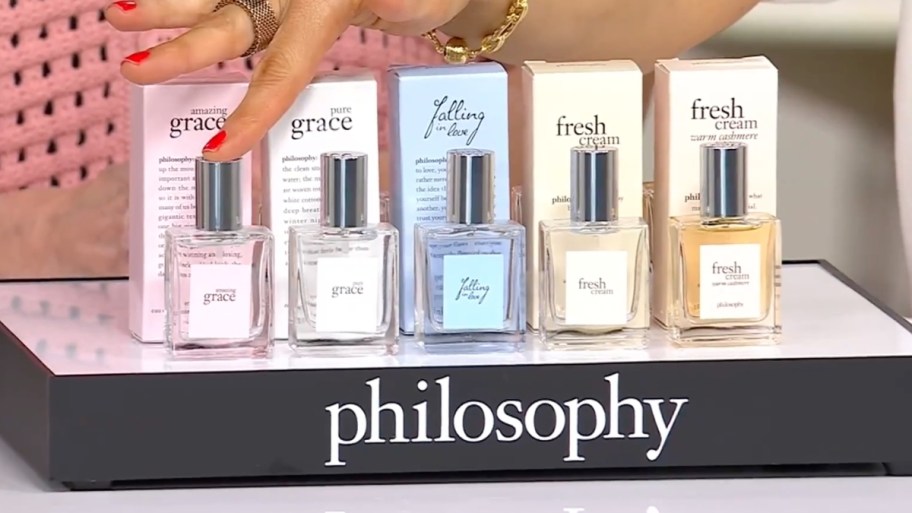 philosophy fragrance 5 pack on a display stand