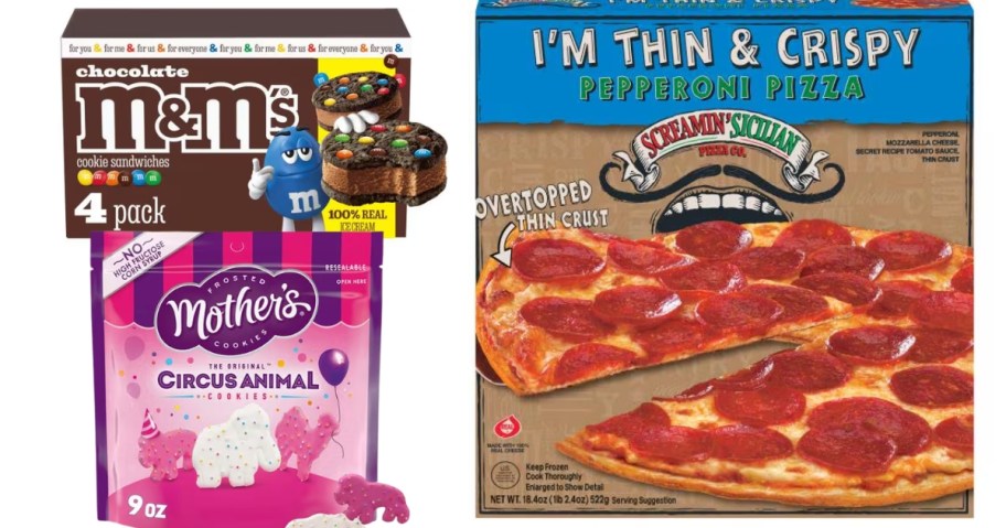 M&M Ice Cream Sandwiches, Mother's Cookies, and Screamin' Sicilian Pizza