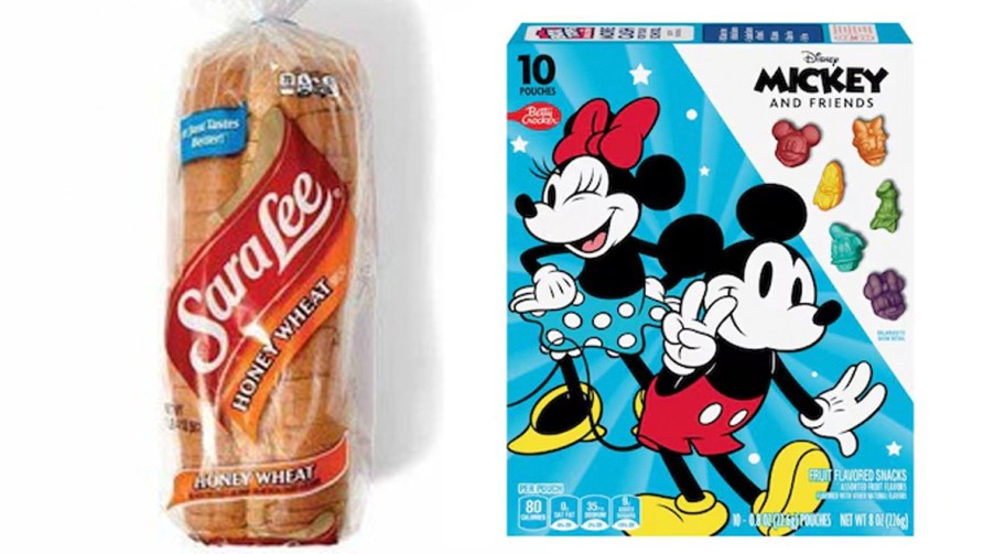 sara lee loaf of bread and mickey mouse fruit snacks 