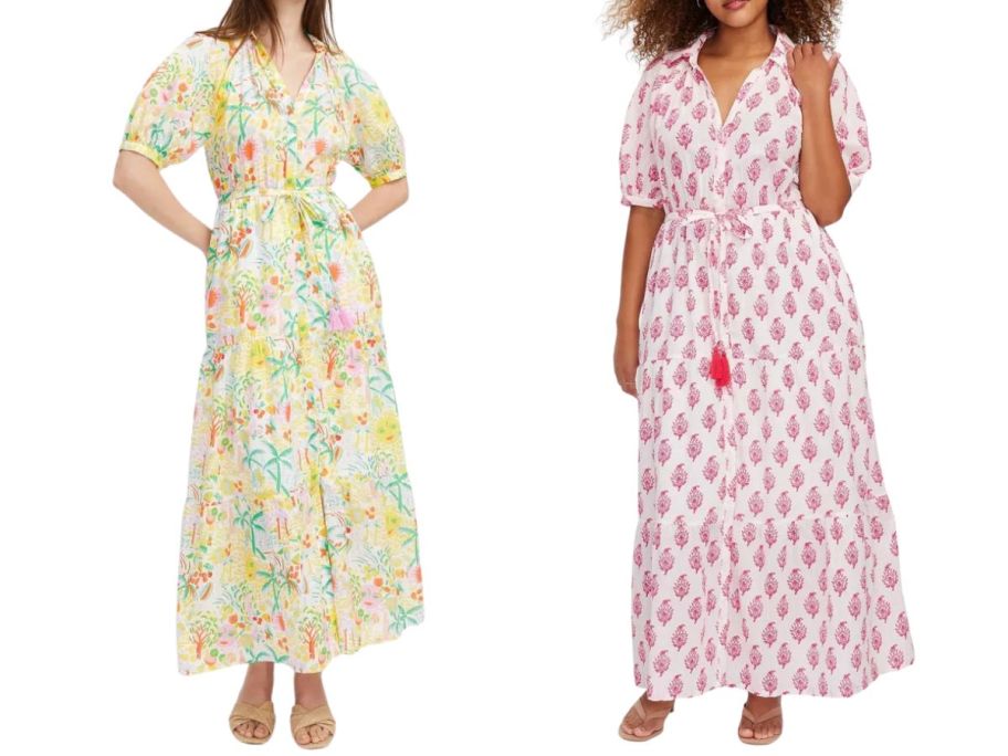 two women wearing roller rabbit x target dresses