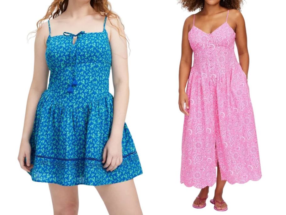 two women wearing roller rabbit x target dresses