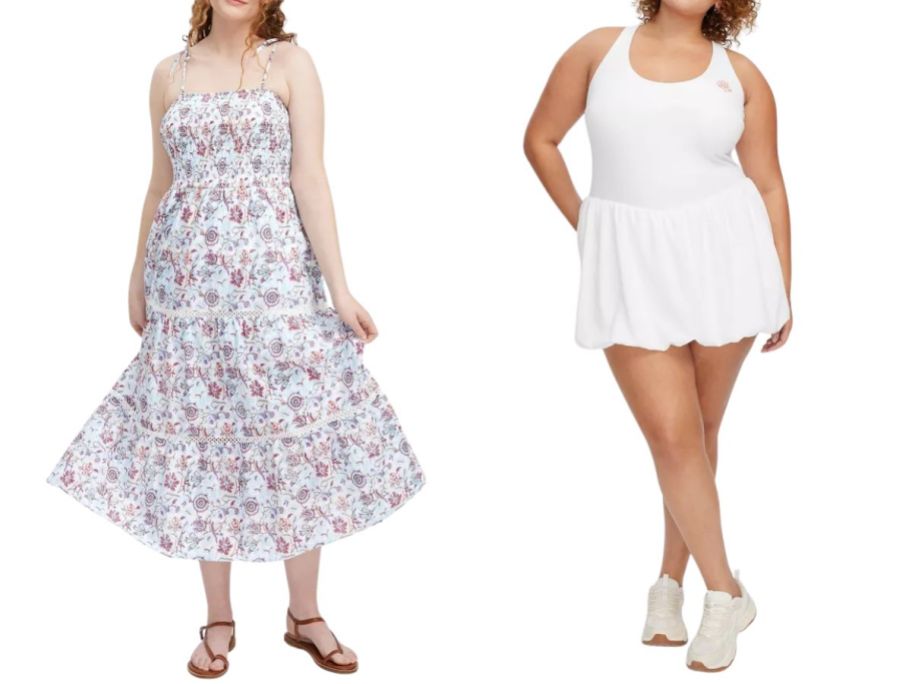 two women wearing roller rabbit x target dresses