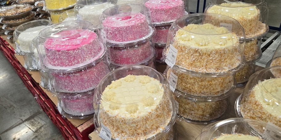 pink and yellow coconut cakes 