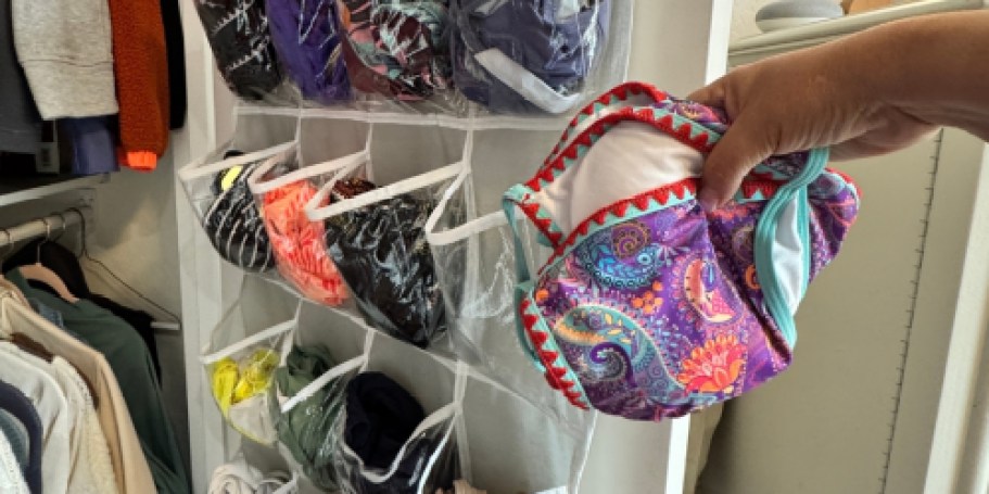 Use a Hanging Shoe Organizer for Your Swimsuits (Under $10 on Amazon!)