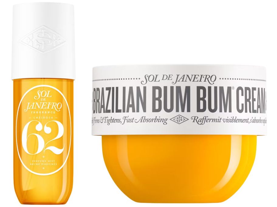 Sol de Janeiro Cheirosa 62 Bum Bum Hair & Body Perfume Mist 8.1oz and Sol de Janeiro Brazilian Bum Bum Visibly Firming Refillable 2.5oz Body Cream w/ Caffeine-Rich Guaraná