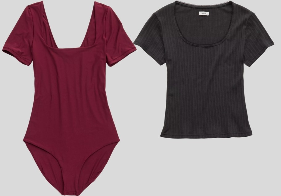 a body suit and pointelle tee