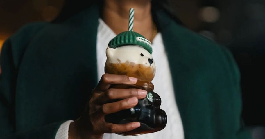 woman holding starbucks Bearista Glass Cold Cup