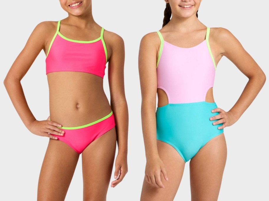 two girls in cat and jack swimsuits