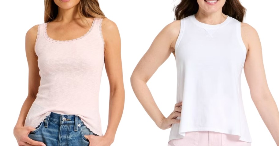 two women wearing tank tops