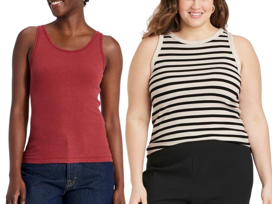two women wearing tan tops and shorts
