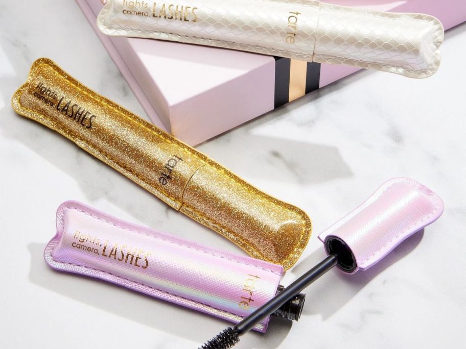 Three different tarte lashes on top of the table