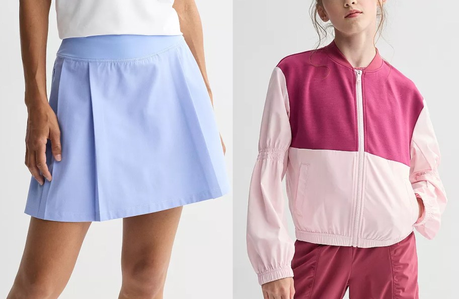 women wearing blue skirt and girl wearing pink jacket 