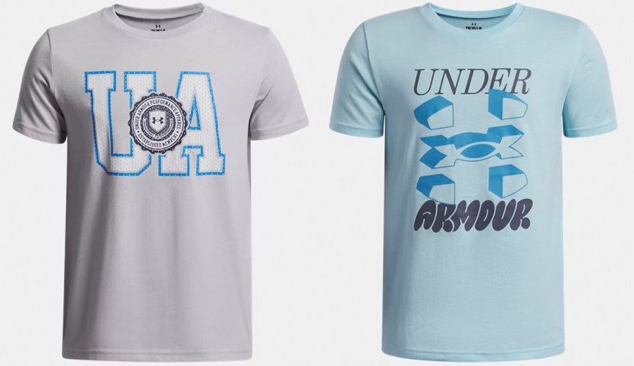 gray and blue under armor shirt 
